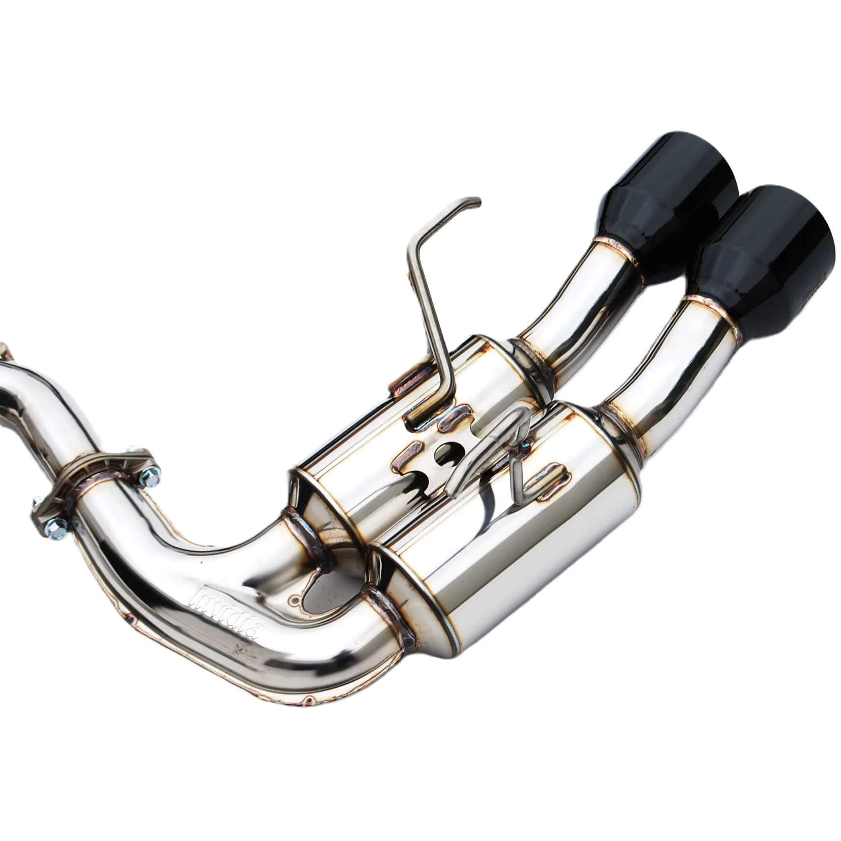 Invidia Gemini Cat-Back Exhaust w/ Quad 101mm Black Tips, 2022-2026 WRX - Angle 5