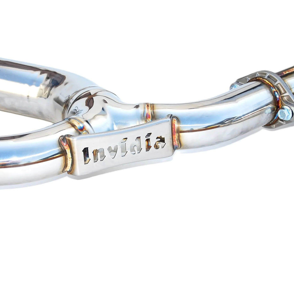 Invidia Gemini R400 Cat-Back Exhaust System w/ Quad Single-Layer 101mm Ti Tips, 2015-2021 WRX & STi - Angle 5