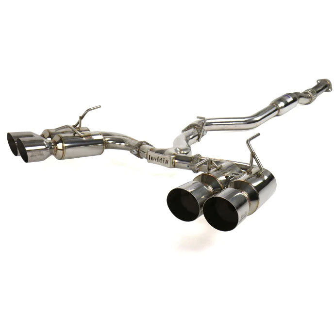 Invidia Gemini R400 Cat-Back Exhaust w/ Quad 101mm SS Tips, 2008-2014 STi & 2011-2014 WRX (Hatch) - Angle 2