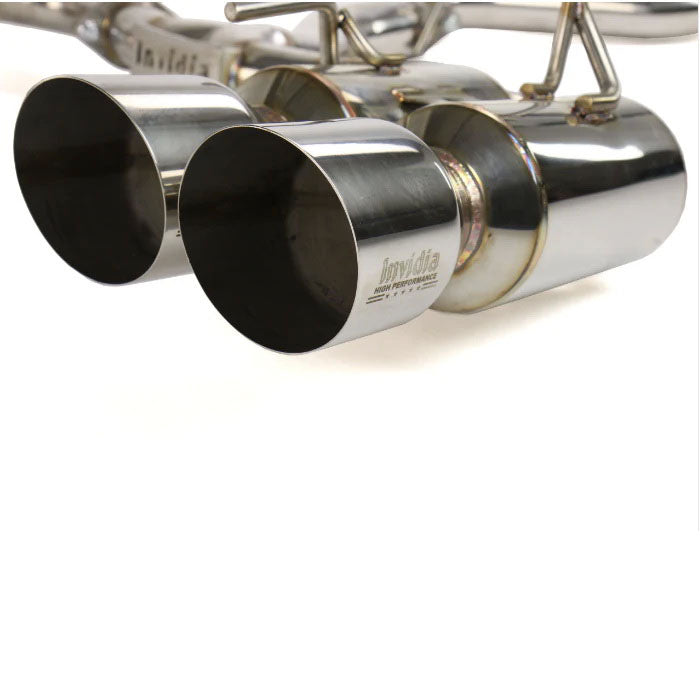 Invidia Gemini R400 Cat-Back Exhaust w/ Quad 101mm SS Tips, 2008-2014 STi & 2011-2014 WRX (Hatch) - Angle 3