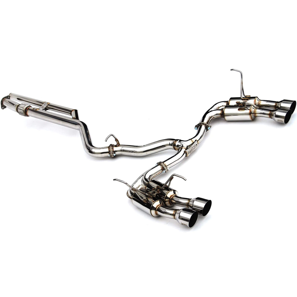 Invidia Gemini R400 Cat-Back Exhaust w/ Quad 101mm SS Tips, 2022-2026 WRX - Angle 2
