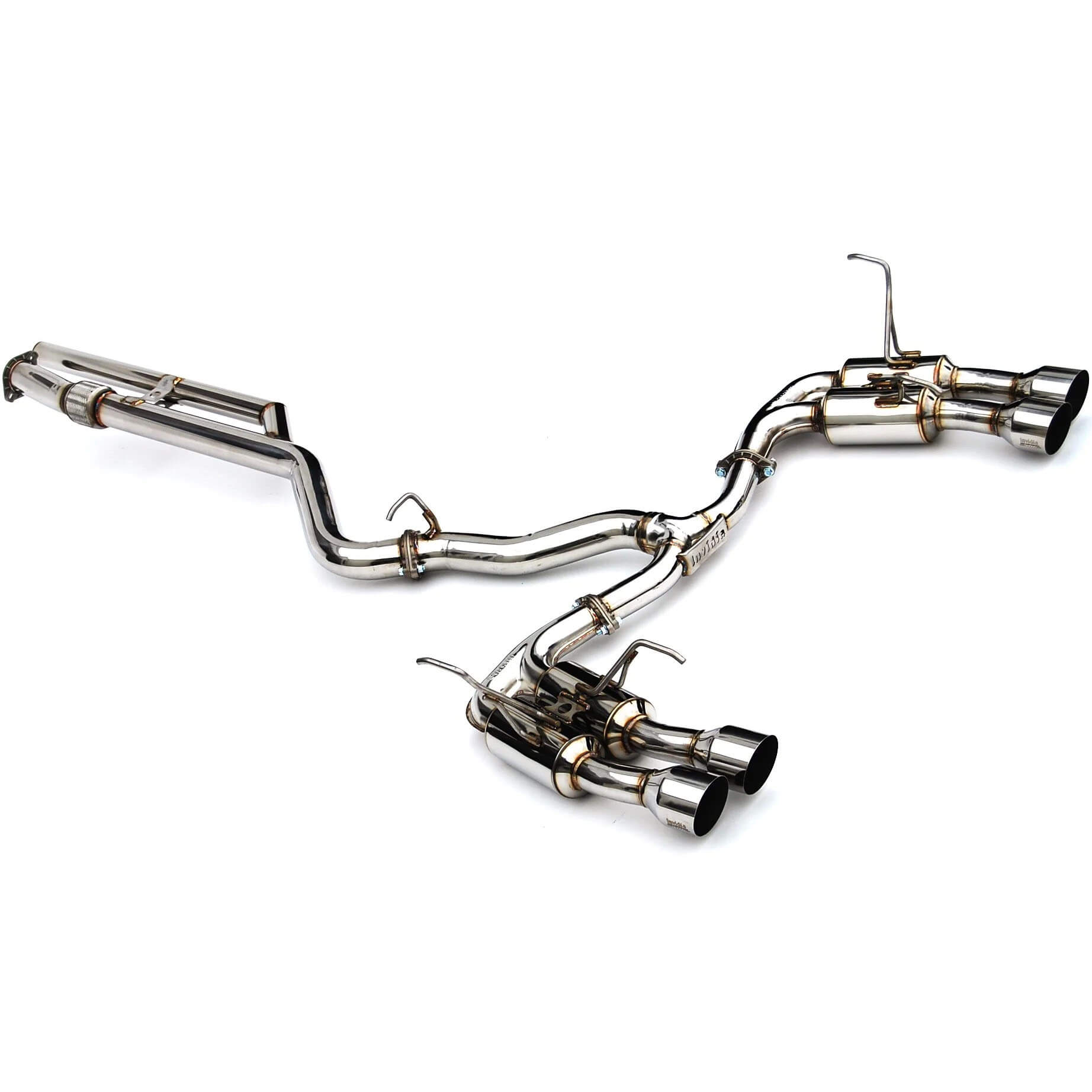 Invidia Gemini R400 Cat-Back Exhaust w/ Quad 101mm SS Tips, 2022-2026 WRX - Angle 2