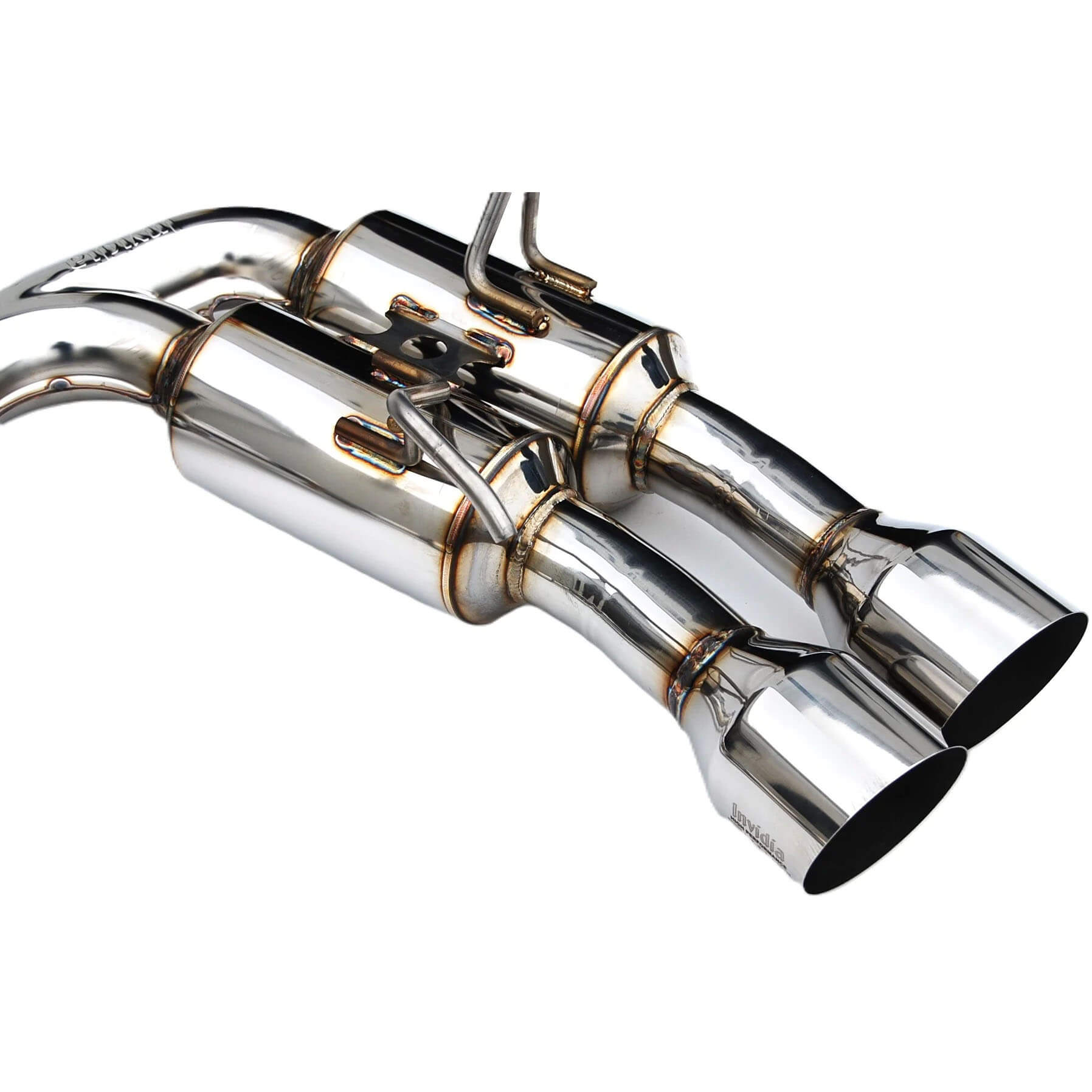 Invidia Gemini R400 Cat-Back Exhaust w/ Quad 101mm SS Tips, 2022-2026 WRX - Angle 3