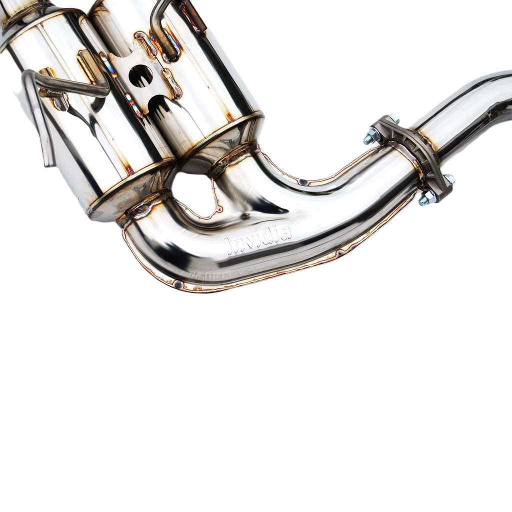 Invidia Gemini R400 Cat-Back Exhaust w/ Quad 101mm SS Tips, 2022-2026 WRX - Angle 4