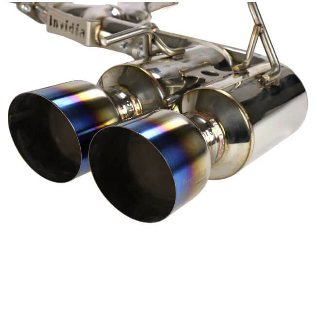 Invidia Gemini R400 Cat-Back Exhaust w/ Quad 101mm Ti Tips, 2008-2014 STi & 2011-2014 WRX (Hatch) - Angle 2