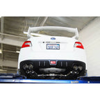 Invidia Gemini R400 Cat-Back Exhaust w/ Quad Single-Layer 101mm Black Tips, 2015-2021 STi & WRX - Angle 5