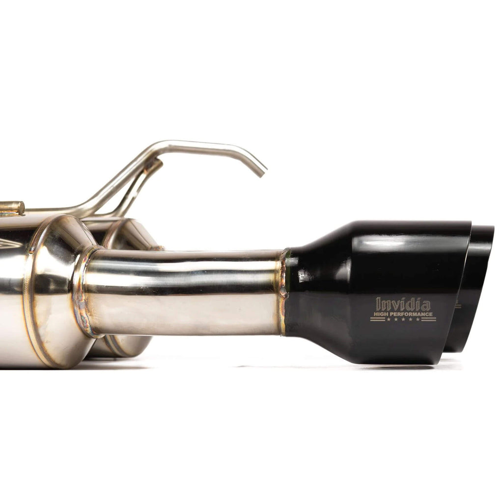 Invidia Gemini R400 Cat-Back Exhaust w/ Quad Single-Layer 101mm Black Tips, 2015-2021 STi & WRX - Angle 7