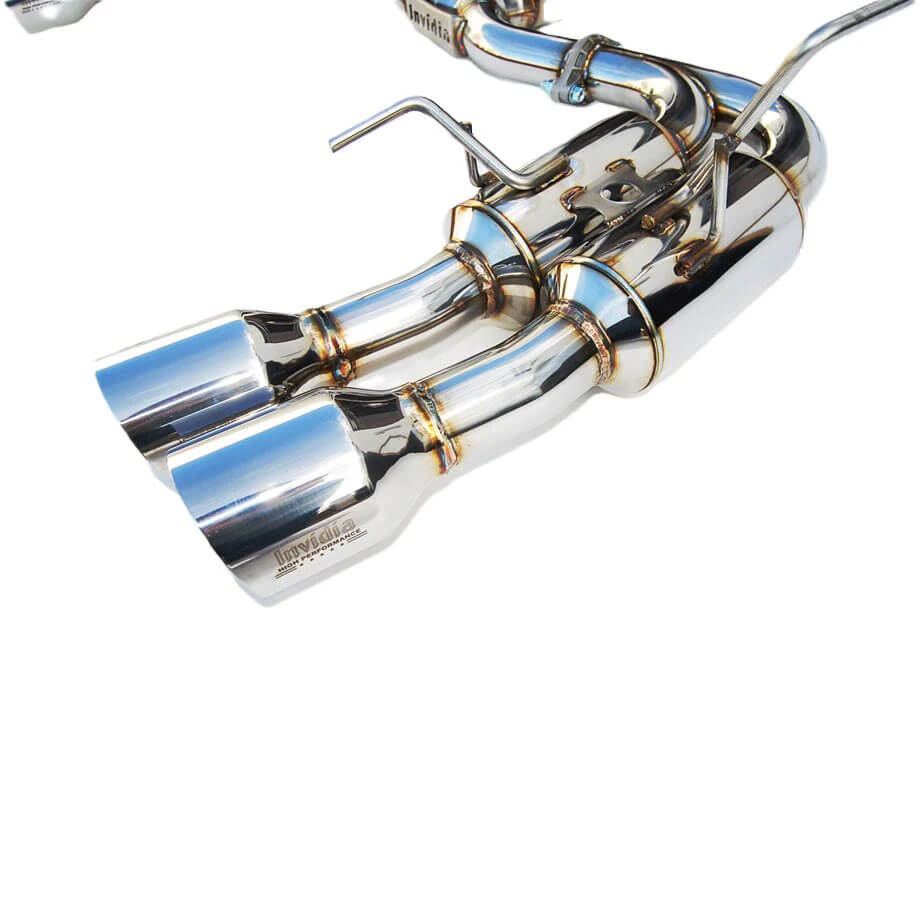 Invidia Gemini R400 Cat-Back Exhaust w/ Quad Single-Layer 101mm SS Tips, 2015-2021 WRX & STi - Angle 3