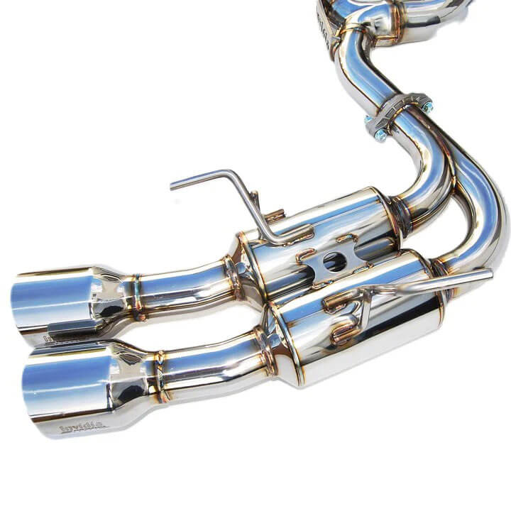 Invidia Gemini R400 Cat-Back Exhaust w/ Quad Single-Layer 101mm SS Tips, 2015-2021 WRX & STi - Angle 4