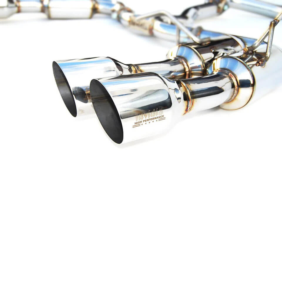 Invidia Gemini R400 Cat-Back Exhaust w/ Quad Single-Layer 101mm SS Tips, 2015-2021 WRX & STi - Angle 5