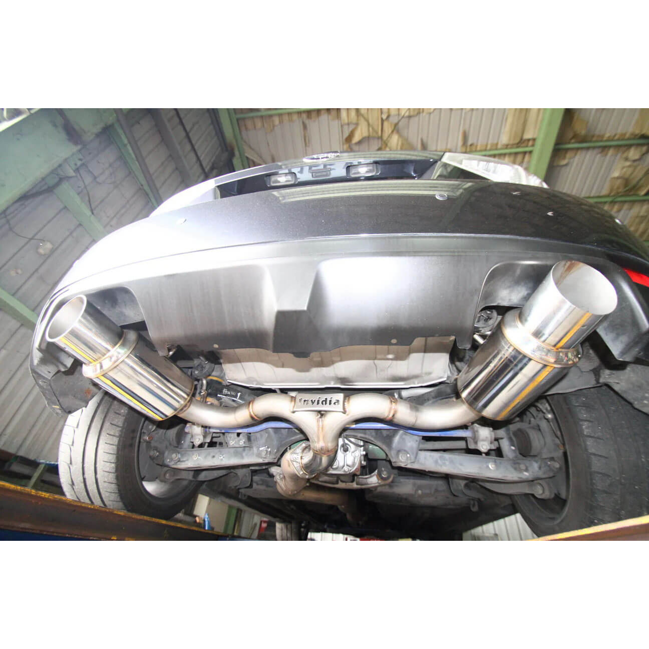 Invidia N1 Cat-Back Exhaust w/ Dual 101mm SS Tips, 2008-2014 STi & 2011-2014 WRX (Hatch) - Angle 4