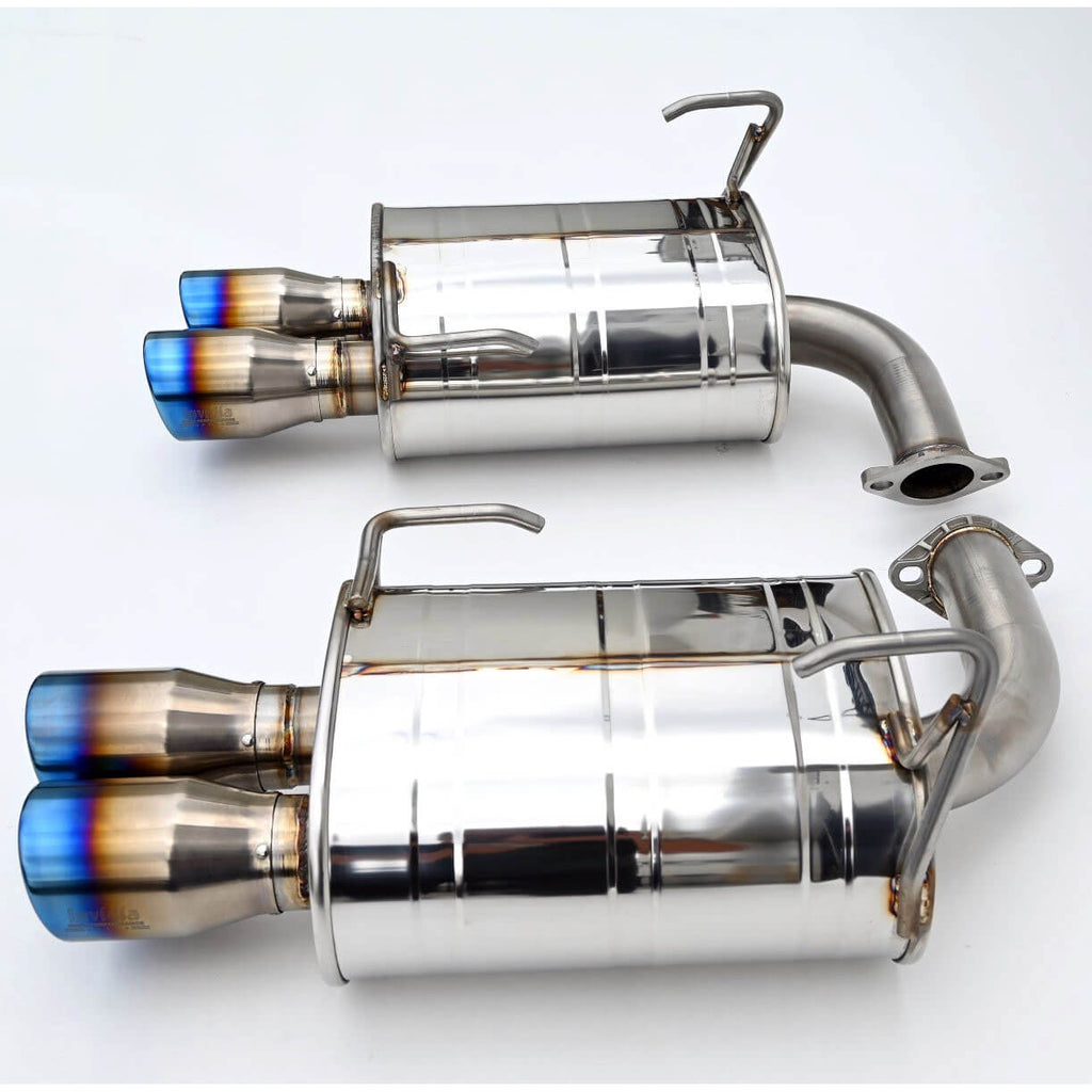 Invidia Q300 Axle-Back Exhaust System w/ Rolled 89mm Ti Tips, 2022-2026 WRX - Angle 2