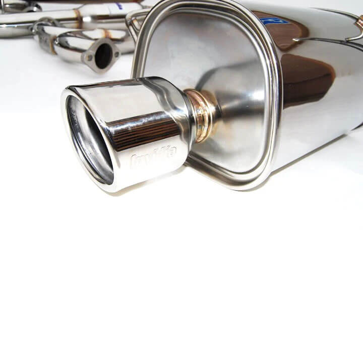 Invidia Q300 Cat-Back Dual Exhaust w/ Rolled 110mm SS Tips, 2008-2010 WRX (Sedan) - Angle 2