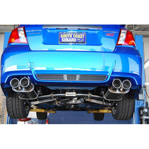 Invidia Q300 Cat-Back Exhaust System w/ Quad Rolled 110mm SS Tips, 2011-2014 WRX & STi (Sedan) - Angle 3