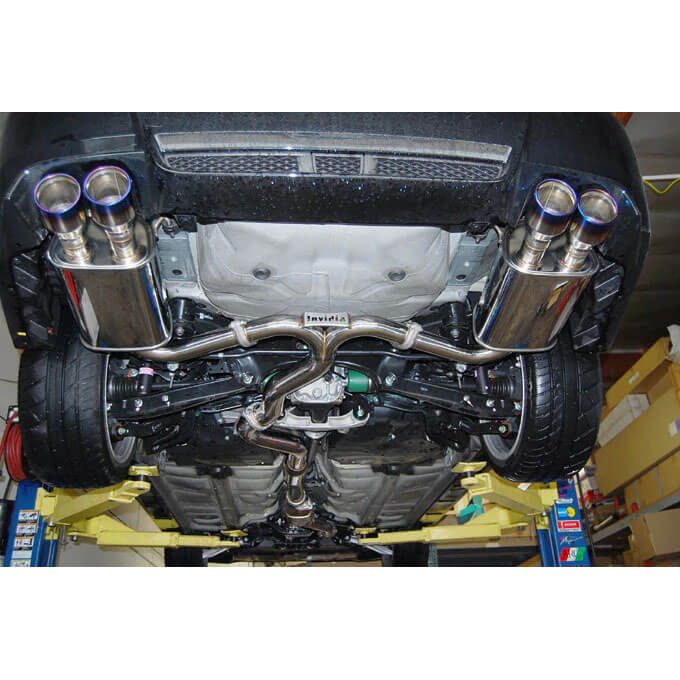 Invidia Q300 Cat-Back Exhaust System w/ Quad Rolled 110mm Ti Tips, 2011-2014 WRX & STi (Sedan) - Angle 3