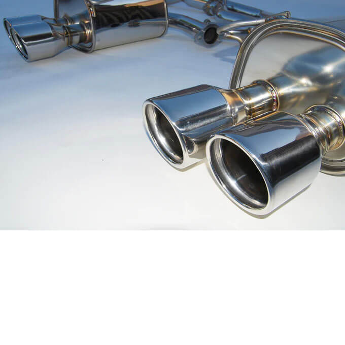 Invidia Q300 Cat-Back Exhaust System w/ Rolled 110mm SS Tips, 2015-2021 WRX & STi - Angle 2