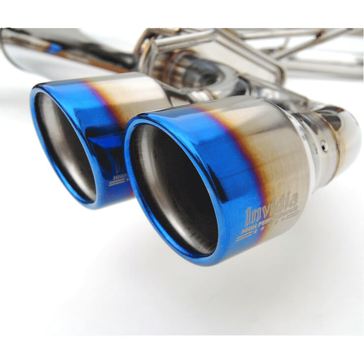 Invidia Q300 Cat-Back Exhaust System w/ Rolled 110mm Ti Tips, 2008-2014 STi & 2011-2014 WRX (Hatch) - Angle 2