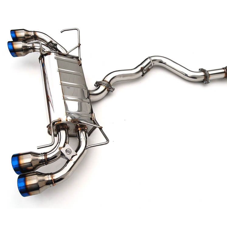 Invidia Q300 Cat-Back Exhaust System w/ Rolled 110mm Ti Tips, 2008-2014 STi & 2011-2014 WRX (Hatch) - Angle 3