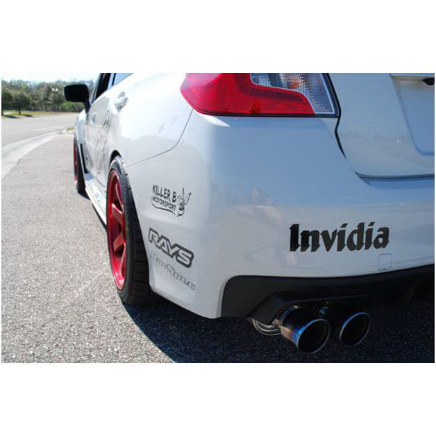 Invidia Q300 Cat-Back Exhaust System w/ Rolled 110mm Ti Tips, 2015-2021 WRX & STi - Angle 2
