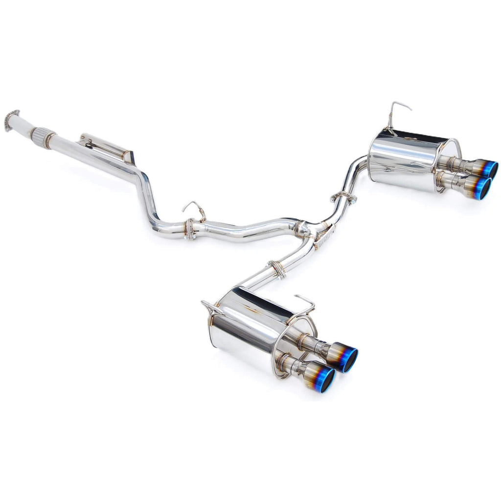 Invidia Q300 Cat-Back Exhaust w/ Quad Burnt 110mm Ti Tips, 2022-2026 WRX - Angle 2