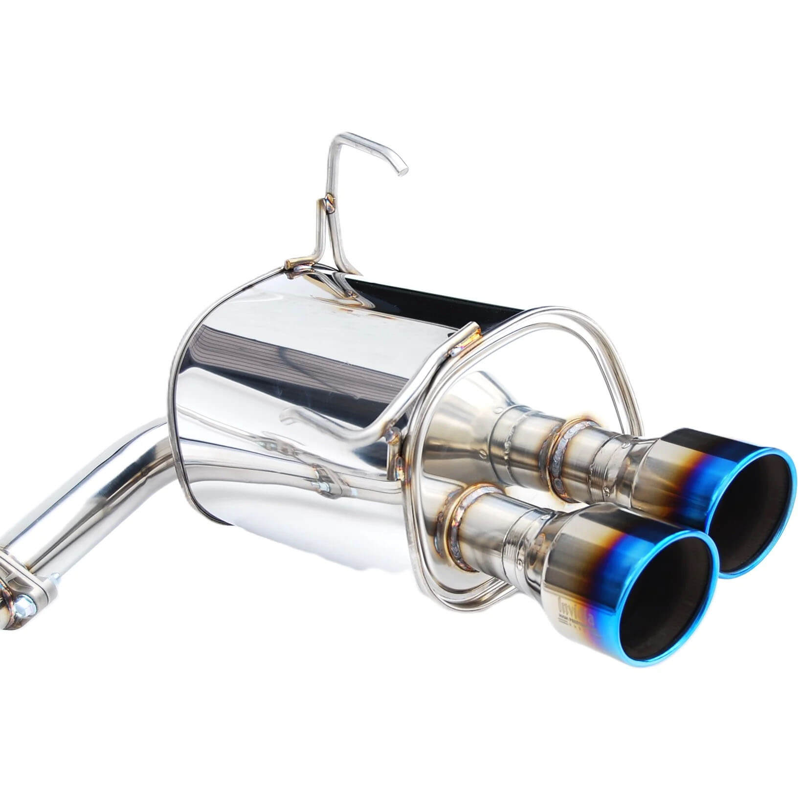 Invidia Q300 Cat-Back Exhaust w/ Quad Burnt 110mm Ti Tips, 2022-2026 WRX - Angle 3