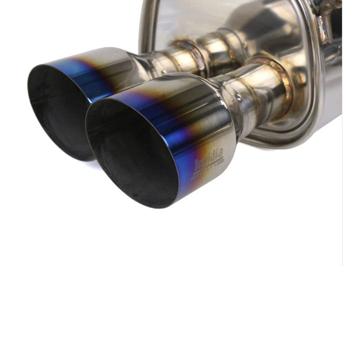 Invidia Q300 Cat-Back Exhaust w/ Quad Single-Layer 101mm Ti Tips, 2015-2021 STi & 2015-2021 WRX - Angle 2