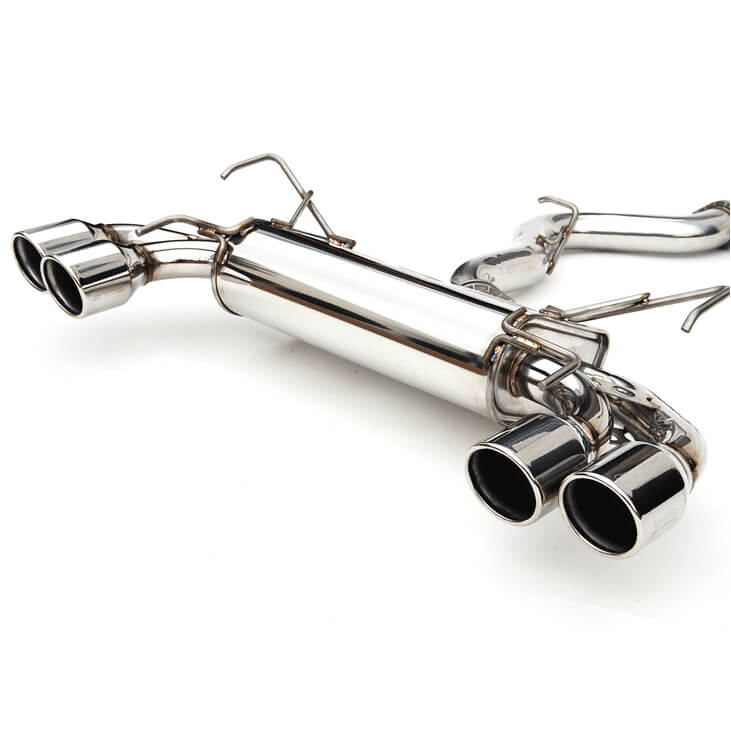 Invidia Q300 Quad Tip Cat-Back Exhaust w/ Rolled 110mm SS Tips, 2008-2014 STi & 2011-2014 WRX (Hatch) - Angle 2