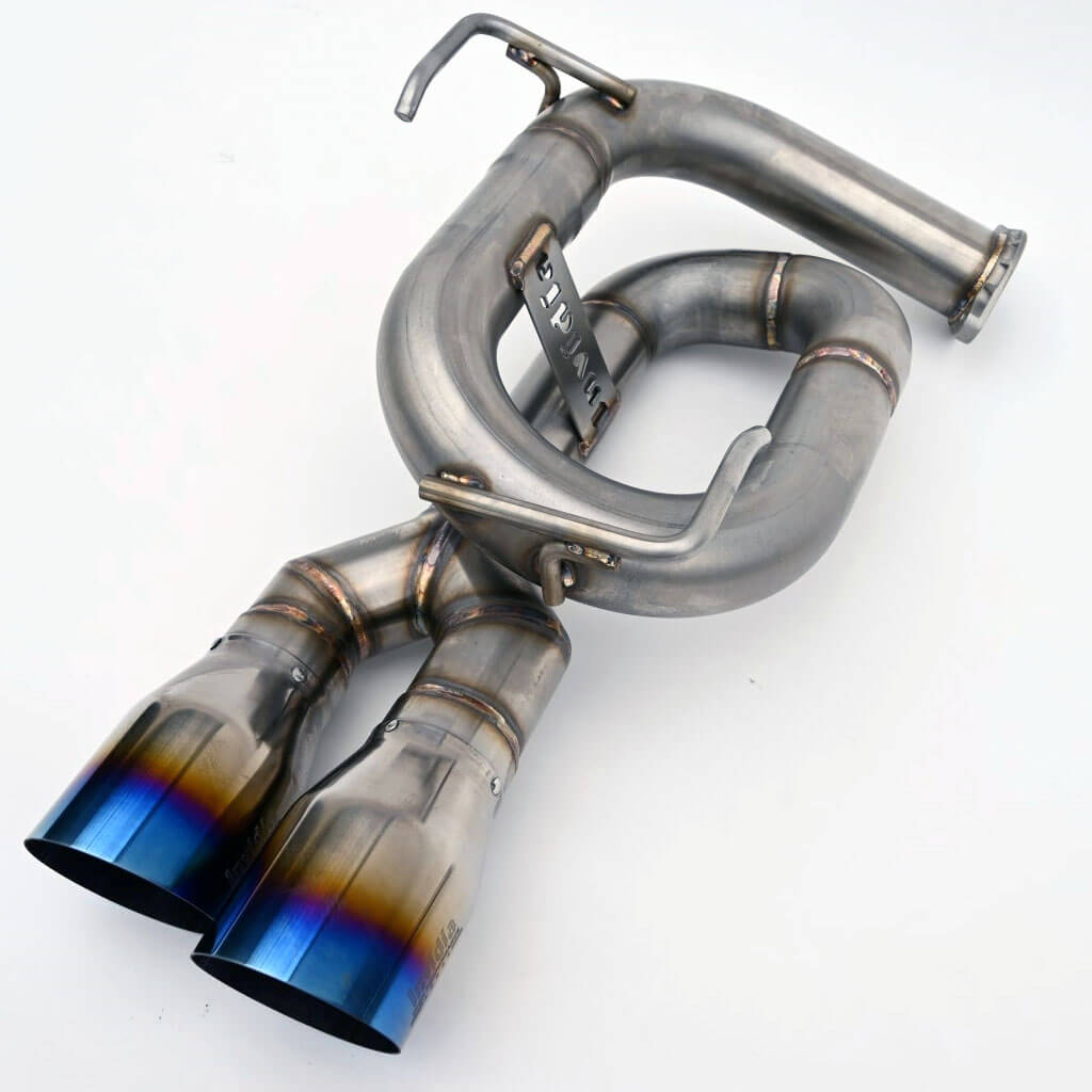 Invidia Twin Loop Axle-Back Exhaust System w/ Single-Layer 89mm Ti Tips, 2022-2026 WRX - Angle 3