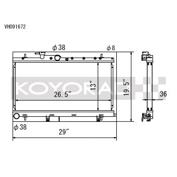 Koyo VH Series 36mm Hyper Core Radiator, 2002-2007 WRX & 2004-2007 STi - Angle 2
