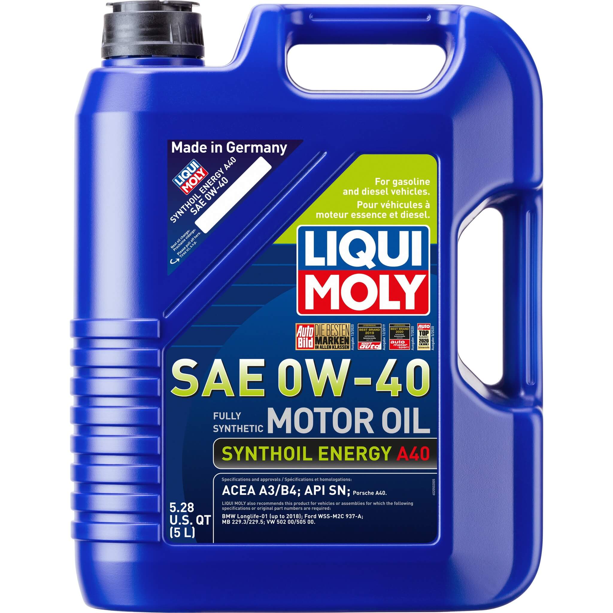 LIQUI MOLY Synthoil Energy A40 Engine Oil (SAE 0W-40, 5 Liters)