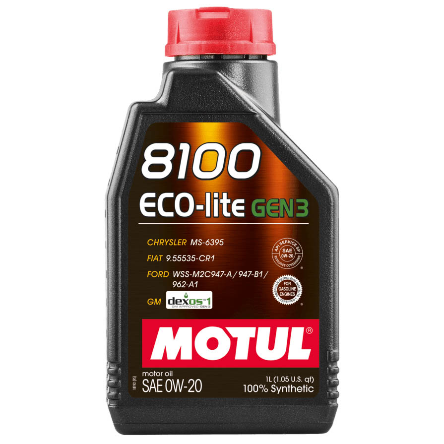 Motul 8100 ECO-lite Gen3 Full Synthetic Engine Oil (0W-20, 1 Liter)