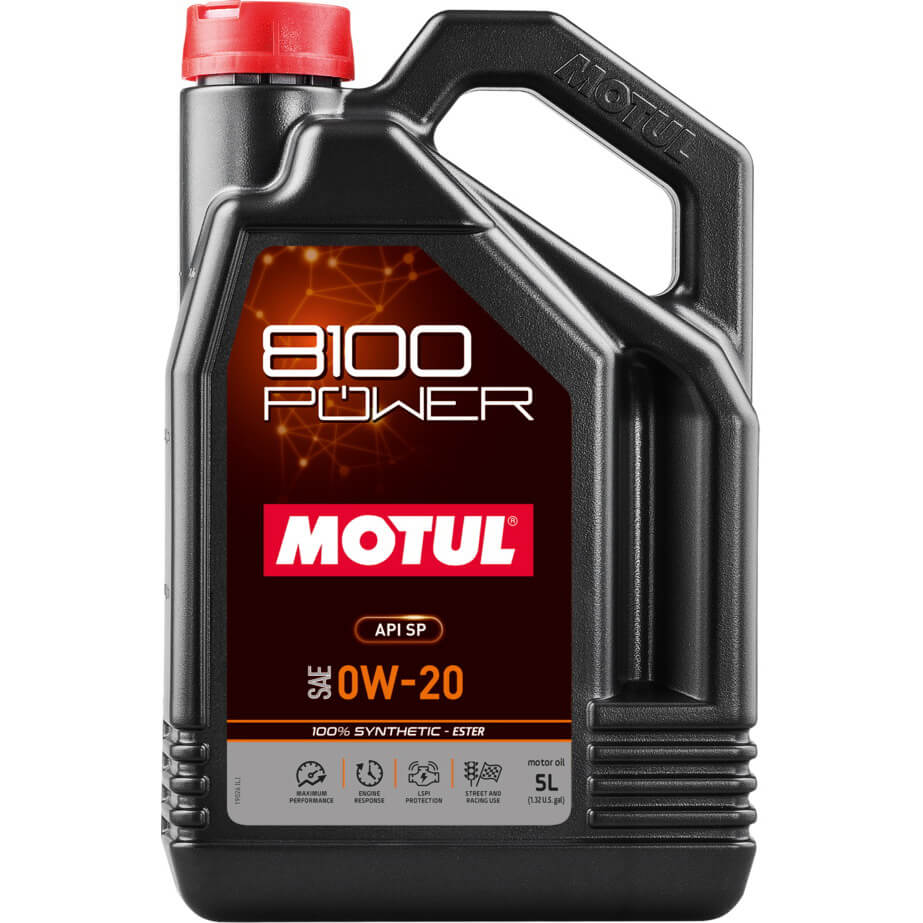 Motul 8100 Power Full Synthetic Engine Oil (0W-20, 5 Liters)