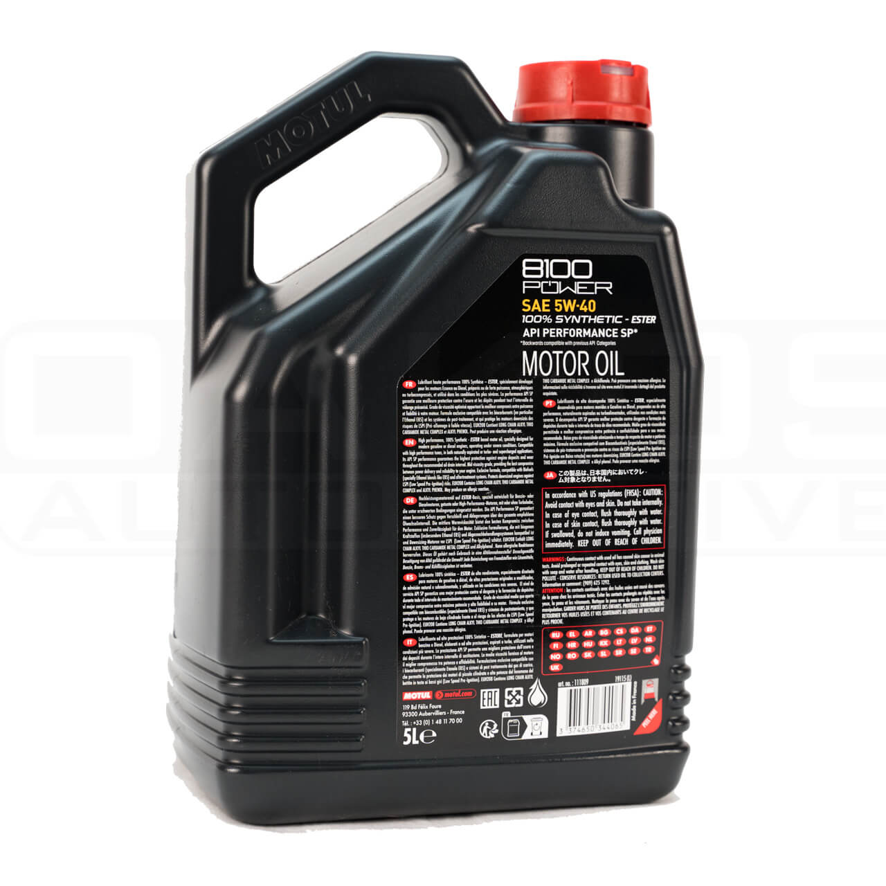 Motul 8100 Power Full Synthetic Engine Oil (5W-40, 5 Liters) - Angle 2