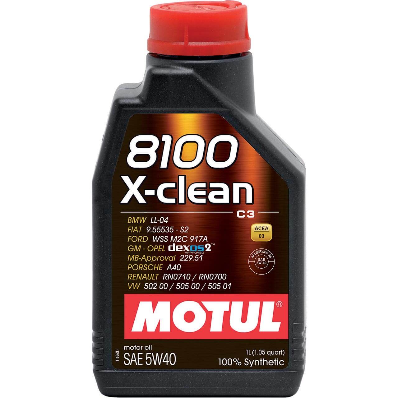 Motul 8100 X-Clean Full Synthetic Engine Oil (5W-40, 1 Liter)
