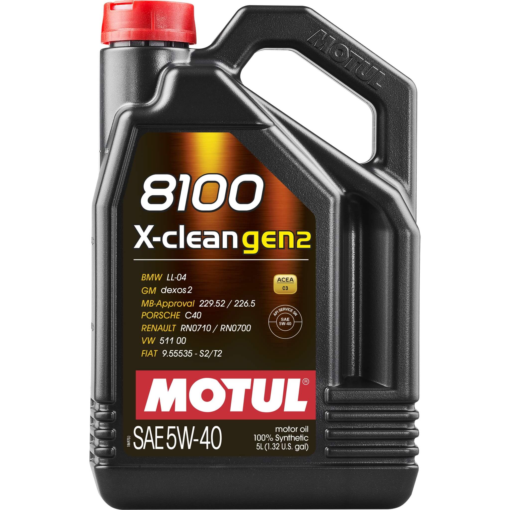 Motul 8100 X-Clean Gen2 Full Synthetic Engine Oil (5W-40, 5 Liters)