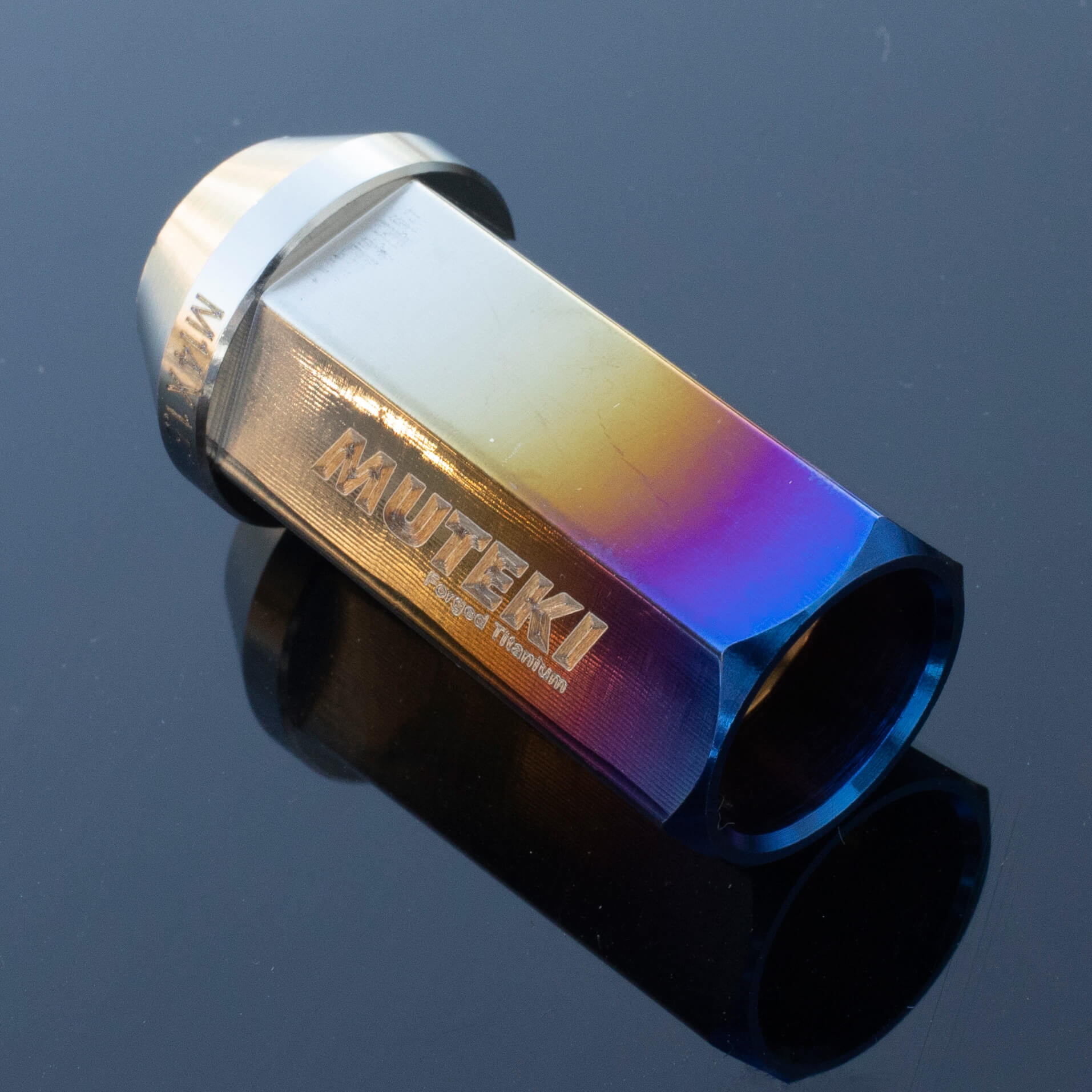 Muteki SR45Ti Titanium Open End Lug Nuts (12x1.5mm, Set/20, Burned Titanium) - Angle 2