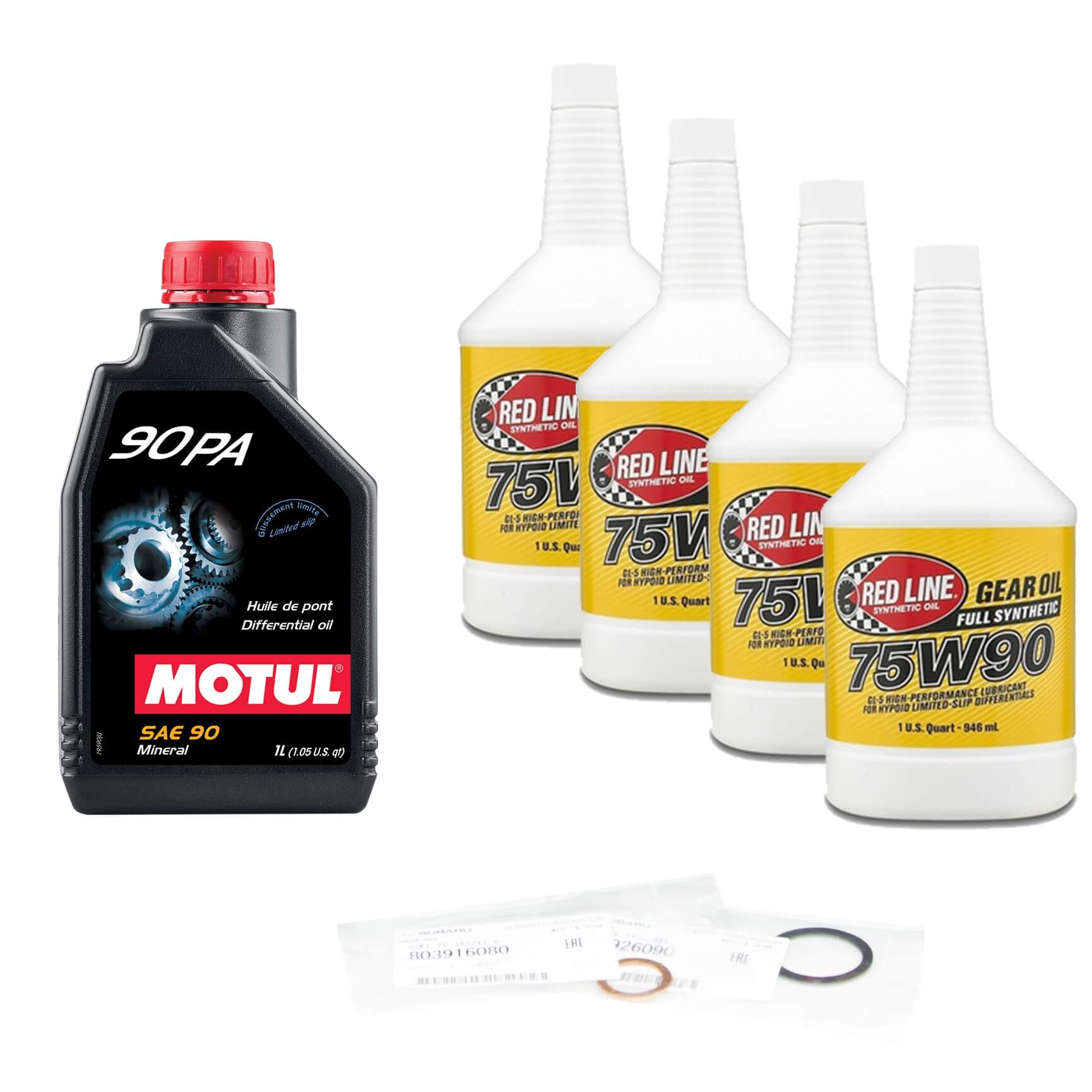 OAKOS Subaru 6-Speed Drivetrain Fluid Change Kit (Red Line), 2004-2006 STi