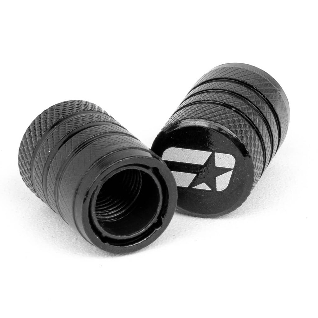 Overtake Aluminum Valve Stem Caps (Black) - Angle 2