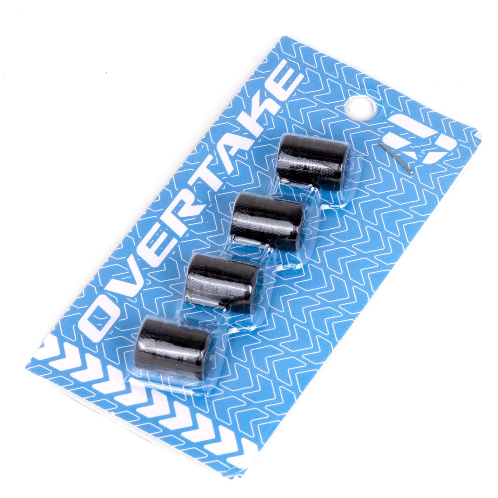 Overtake Aluminum Valve Stem Caps (Black) - Angle 3
