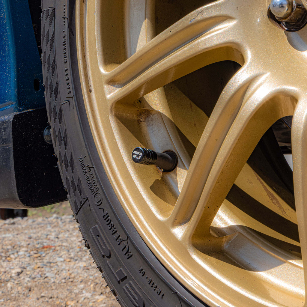 Overtake Aluminum Valve Stem Caps (Black) - Angle 5