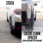 Overtake Wheel Spacers - 25mm 5x100, 2002-2014 WRX, 2004 STi & 2013-2026 BRZ/GR86 - Angle 3
