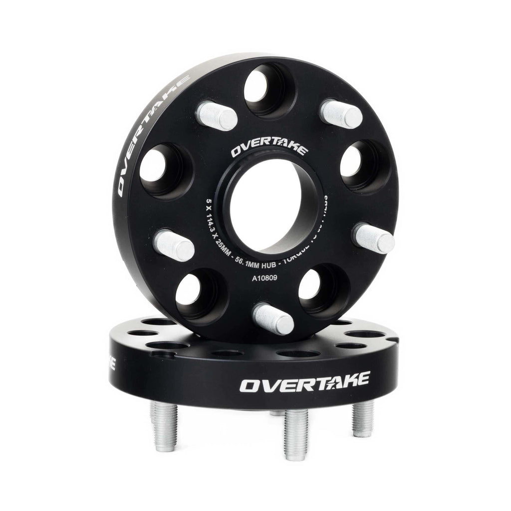 Overtake Wheel Spacers - Pair - 25mm 5x114.3, 2005-2021 STi & 2015-2026 WRX - Angle 2