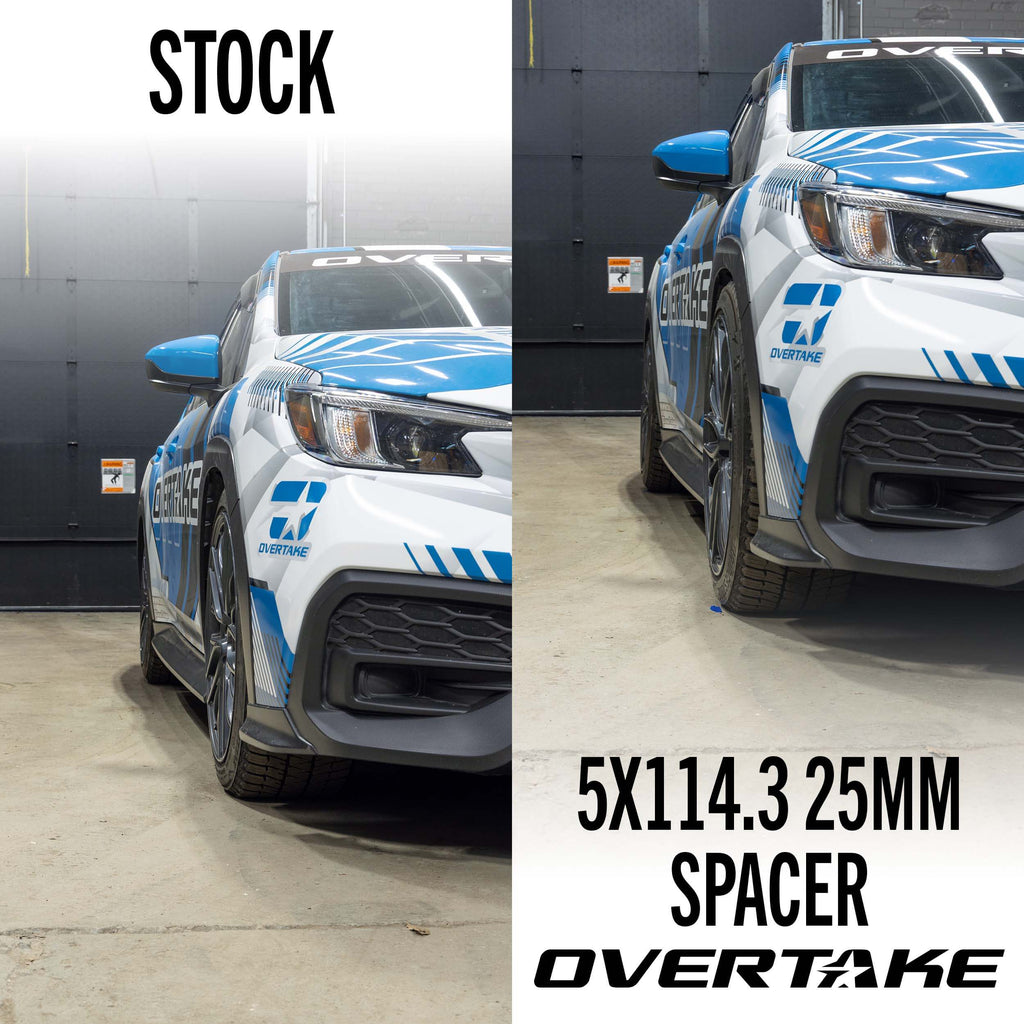 Overtake Wheel Spacers - Pair - 25mm 5x114.3, 2005-2021 STi & 2015-2026 WRX - Angle 3