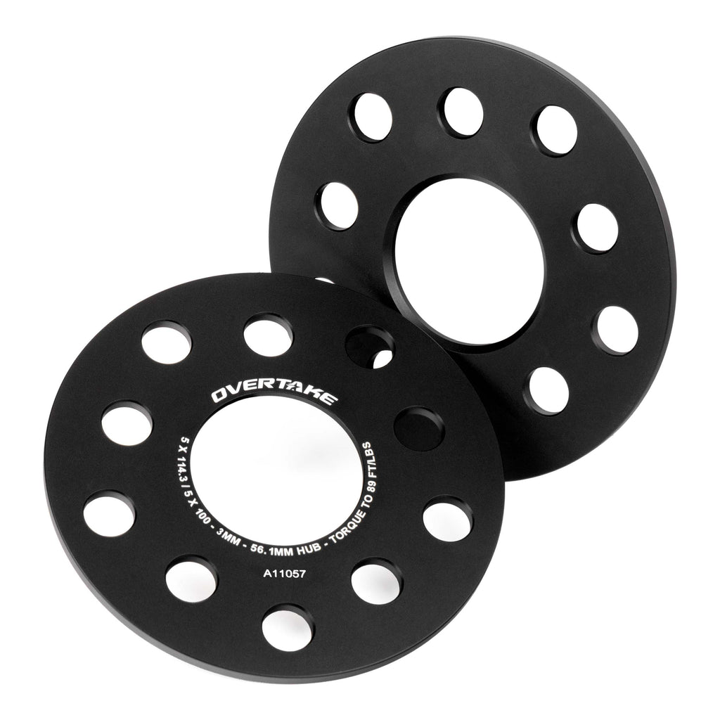 Overtake Wheel Spacers Pair - 3mm 5x114.3 / 5x100, 2002-2026 WRX/STi & 2013-2026 BRZ/GR86 - Angle 2