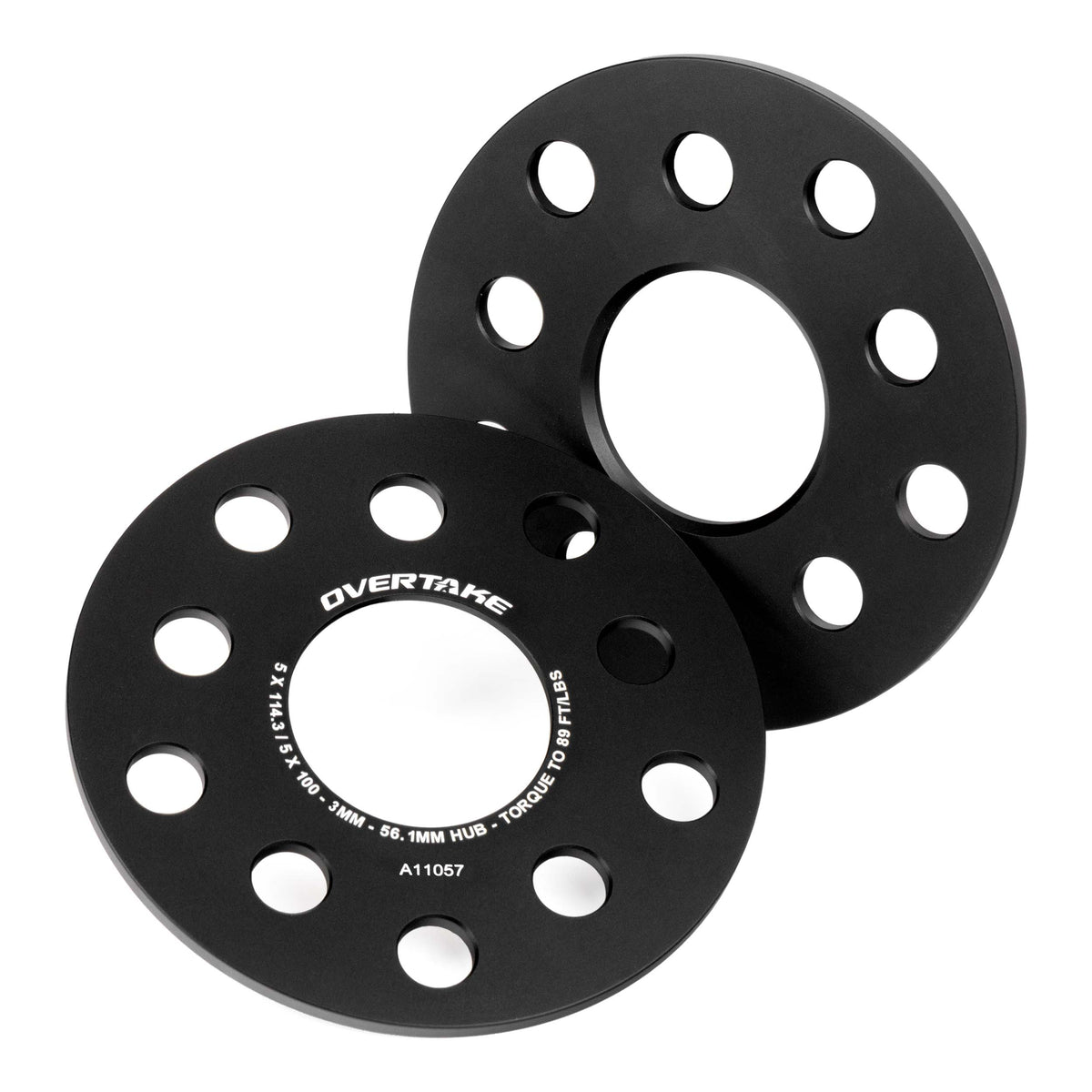 Overtake Wheel Spacers Pair - 3mm 5x114.3 / 5x100, 2002-2026 WRX/STi & 2013-2026 BRZ/GR86 - Angle 2