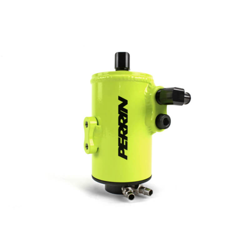 Perrin Air/Oil Separator Kit (FMIC, Neon Yellow), 2002-2014 WRX & 2004-2021 STi - Angle 2