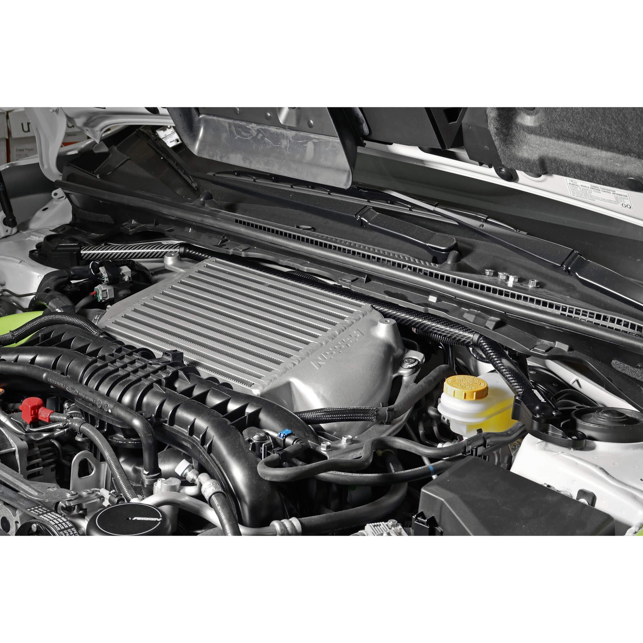 Perrin Carbon Fiber Strut Brace w/ Billet Feet, 2008-2021 WRX & STi - Angle 4