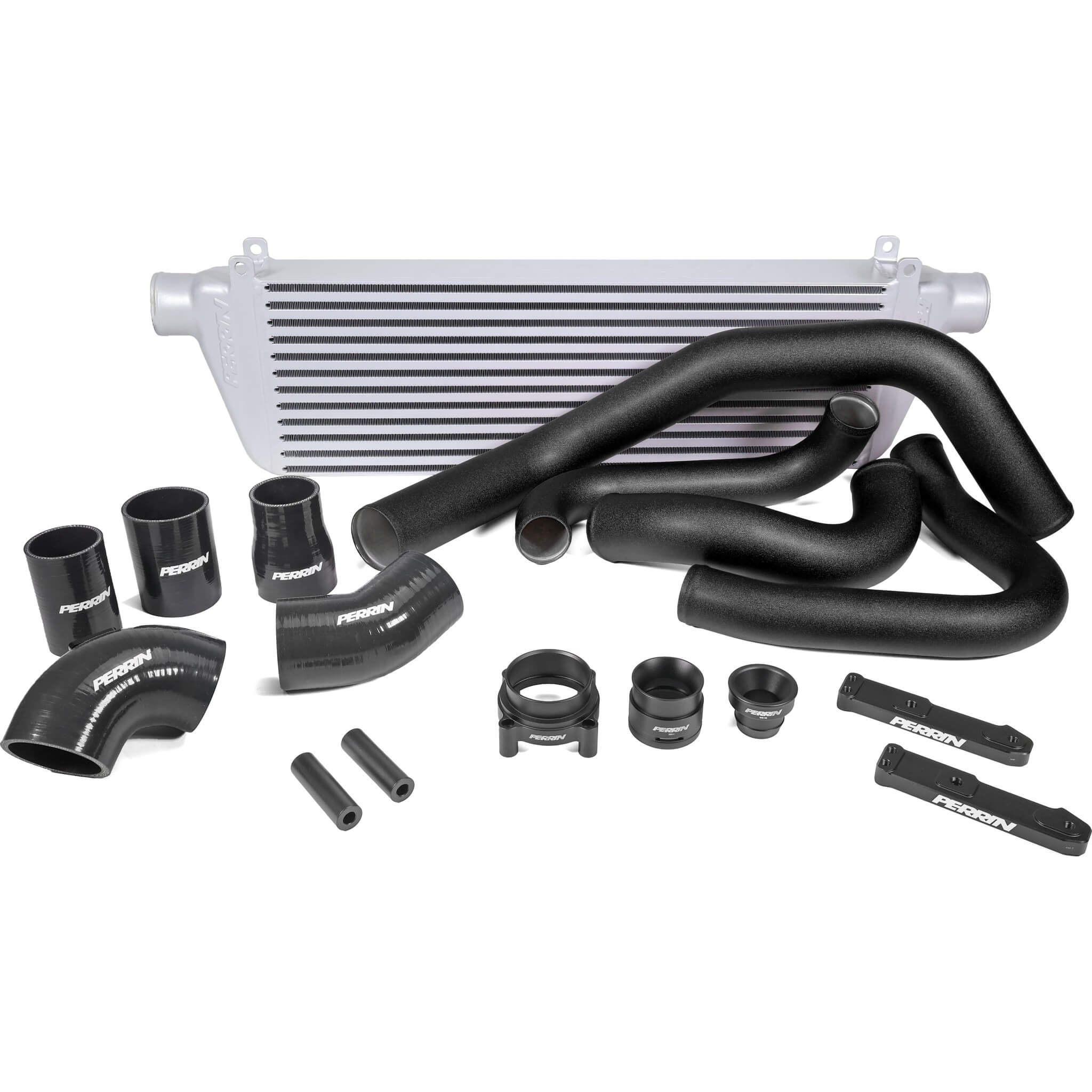 Perrin Front Mount Intercooler Kit (Black Tubes & Silver Core), 2022-2026 WRX