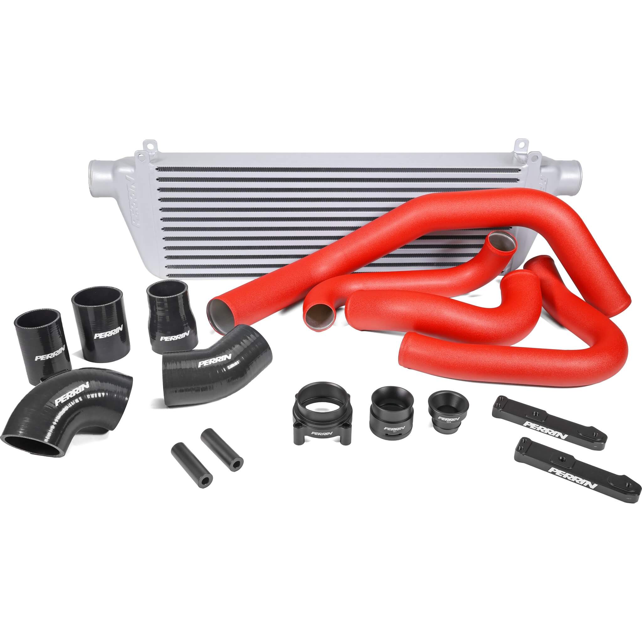 Perrin Front Mount Intercooler Kit (Red Tubes & Silver Core), 2022-2026 WRX