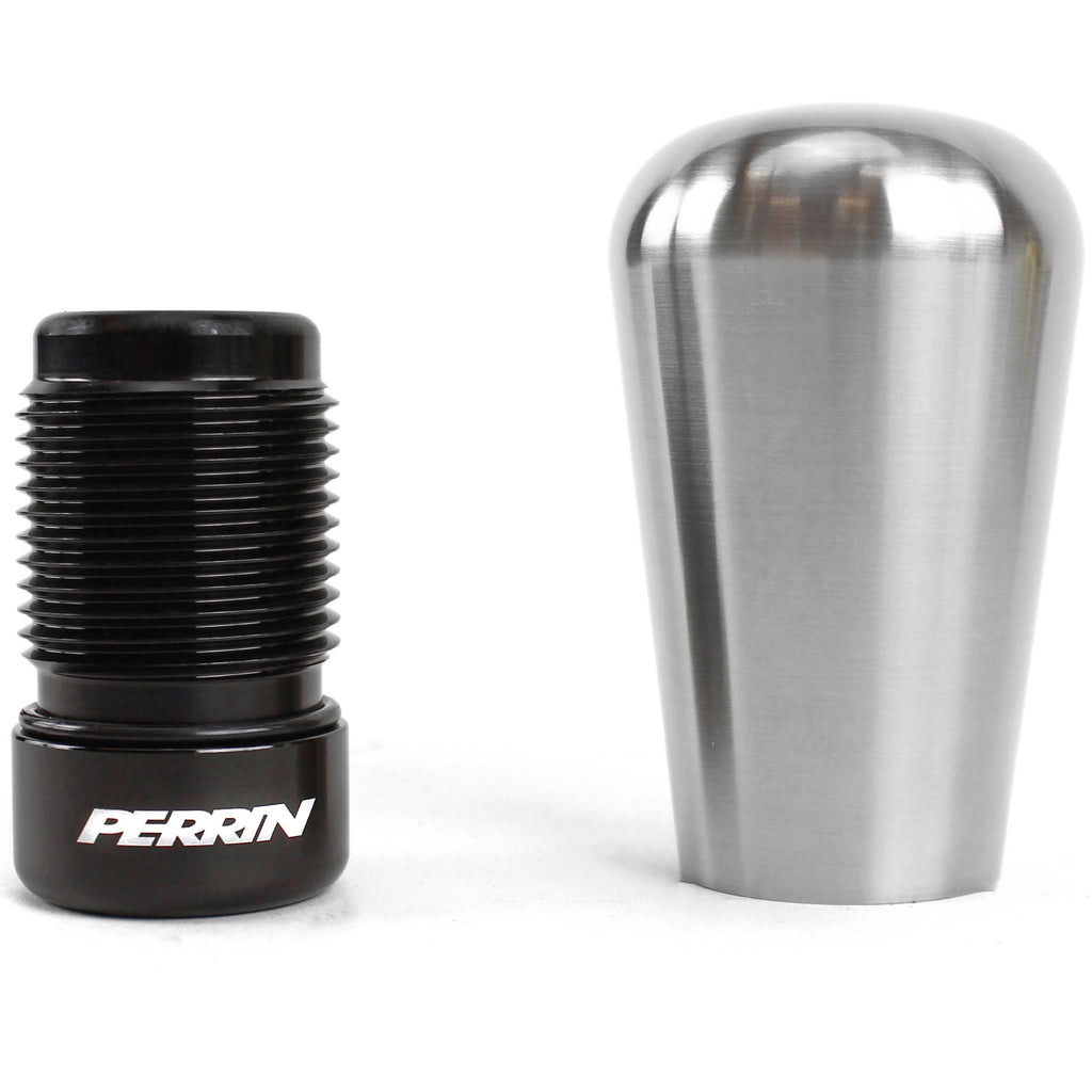 Perrin Shift Knob w/ Rattle Fix (Brushed Stainless Steel, 1.8in Tapered), 2015-2026 WRX - Angle 3